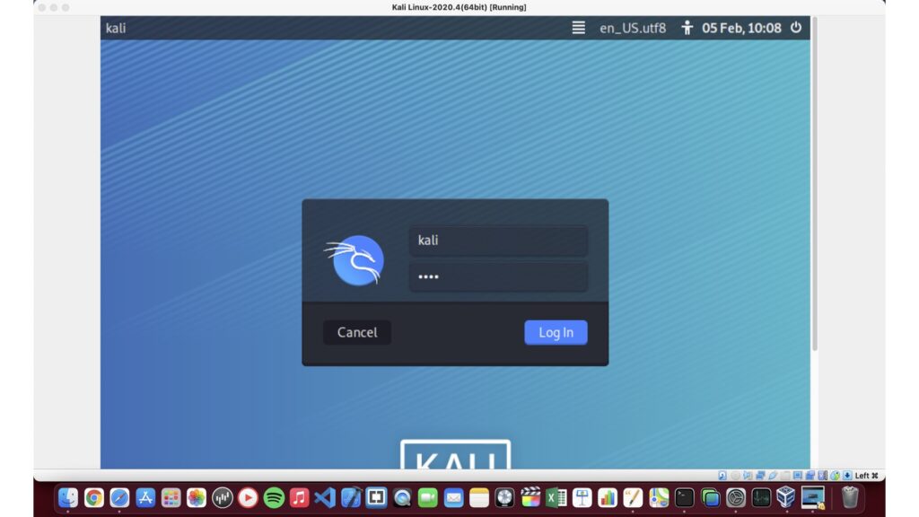 Kali Linux ログイン画面